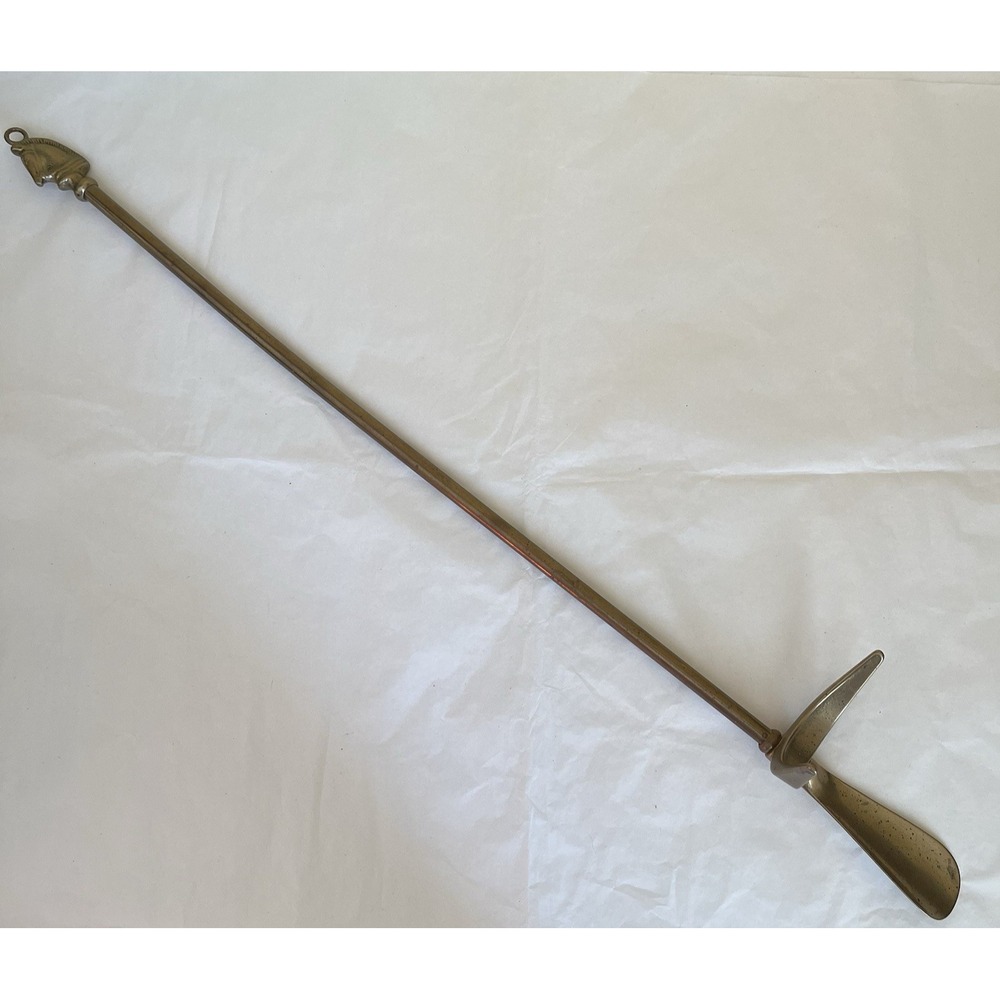 Vintage Brass Shoe Horn 27" Extra Long Horse Head Equestrian Valet Long Handled